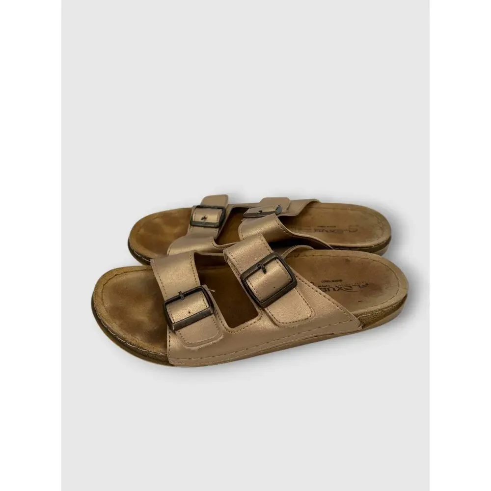 Flexus by Spring Step Double Buckle Slide Sandal Gold Metallic Size EU 40